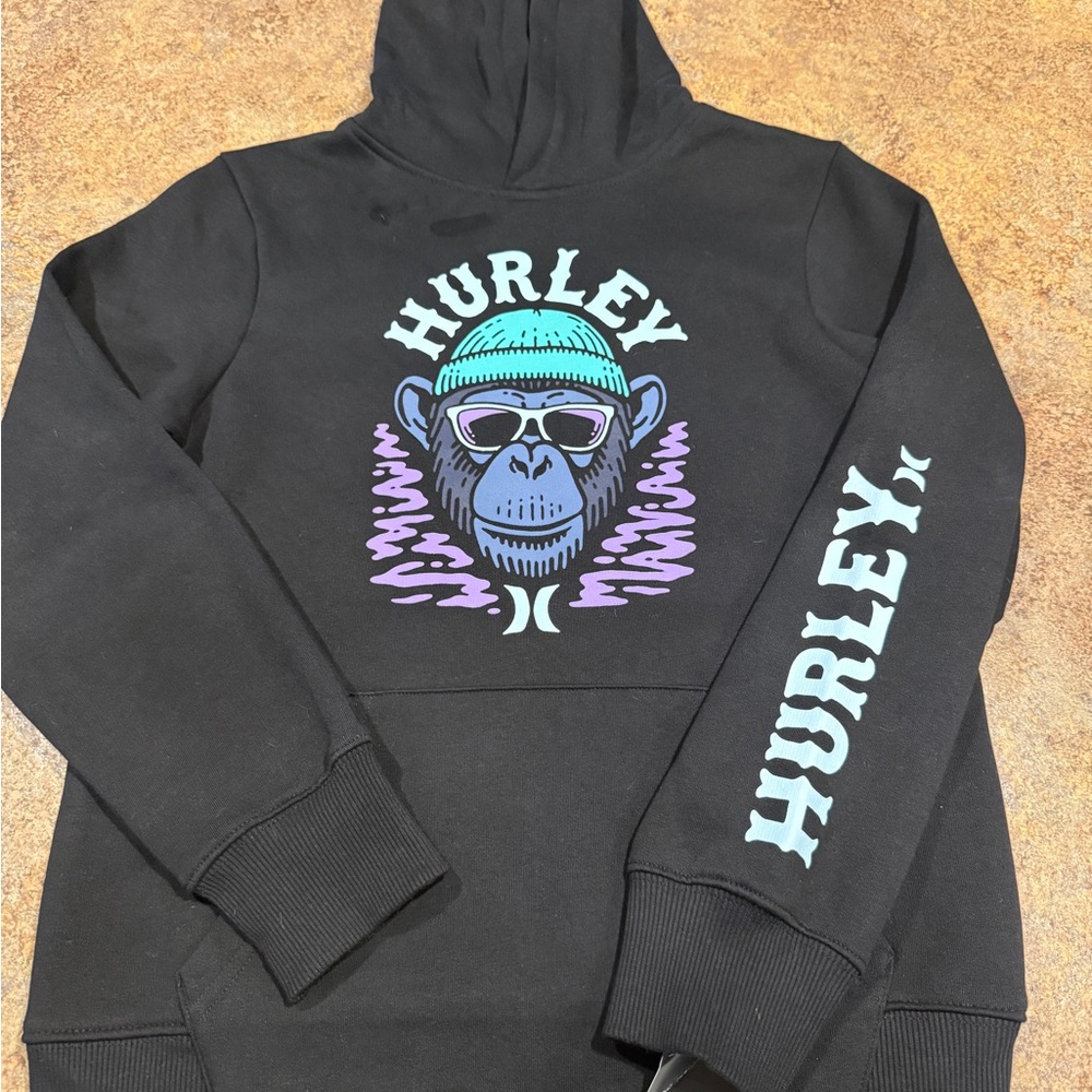 Hurley Black Hoodie with Logo Accent (boys size 10)